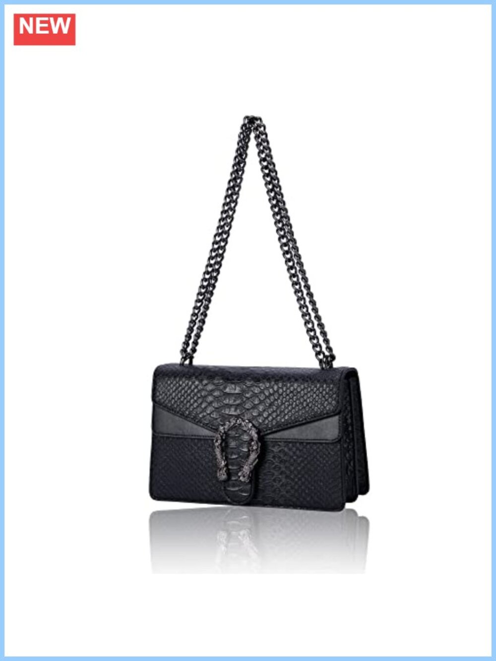Snake Print Chain Crossbody Satchel Purse PU Leather